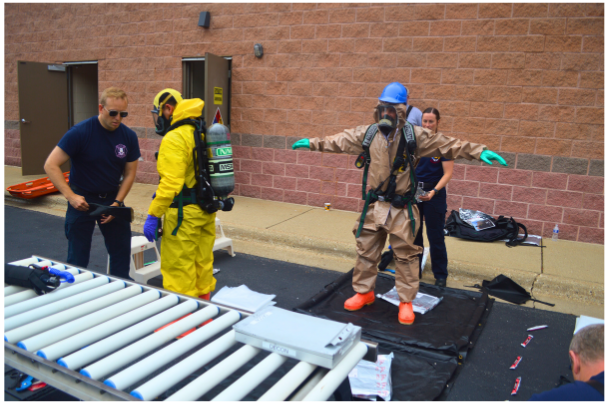 Crews in decontamination area